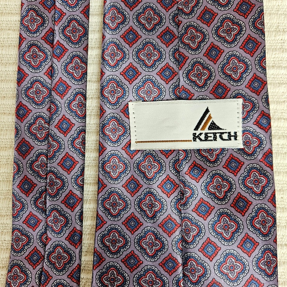 KETCH Mens Necktie Floral Medallion Pattern Purple Red Blue Business Tie